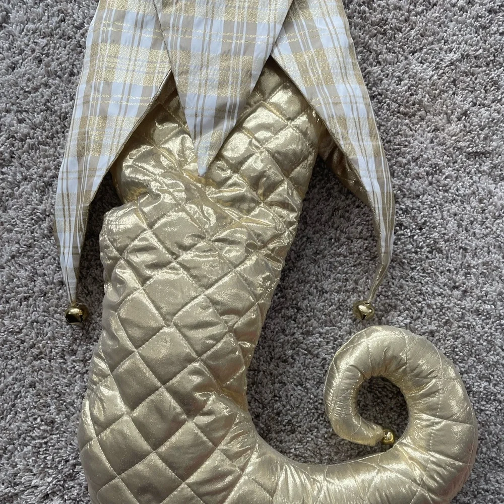Festive Gold Stocking with Plaid Trim